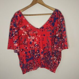 Nine Britton Red and Blue Floral Blouse